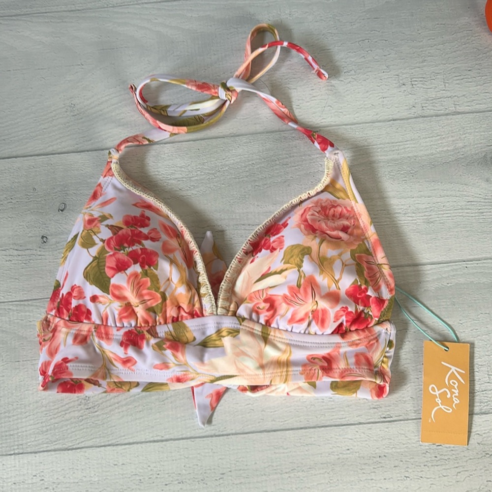 Kona Sol Bikini‎ Top w Crochet Detail Sz M NWT